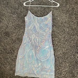 LIGHT BLUE IRIDESCENT SEQUIN DRESS